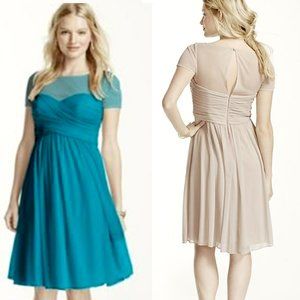Illusion Short Sleeve Mesh Dress DAVID'S BRIDAL F15911 OASIS Bridesmaid
